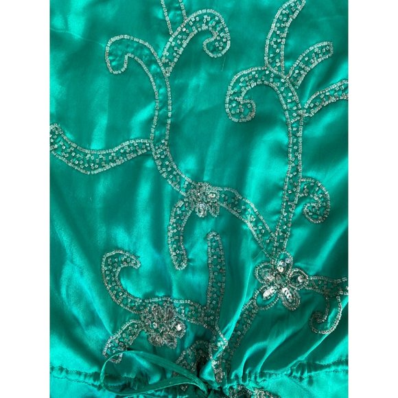 Lipsy Women Off Shoulder Mini Strapless Dress Beaded Tie Waist Green Size M/ L - Picture 5 of 9